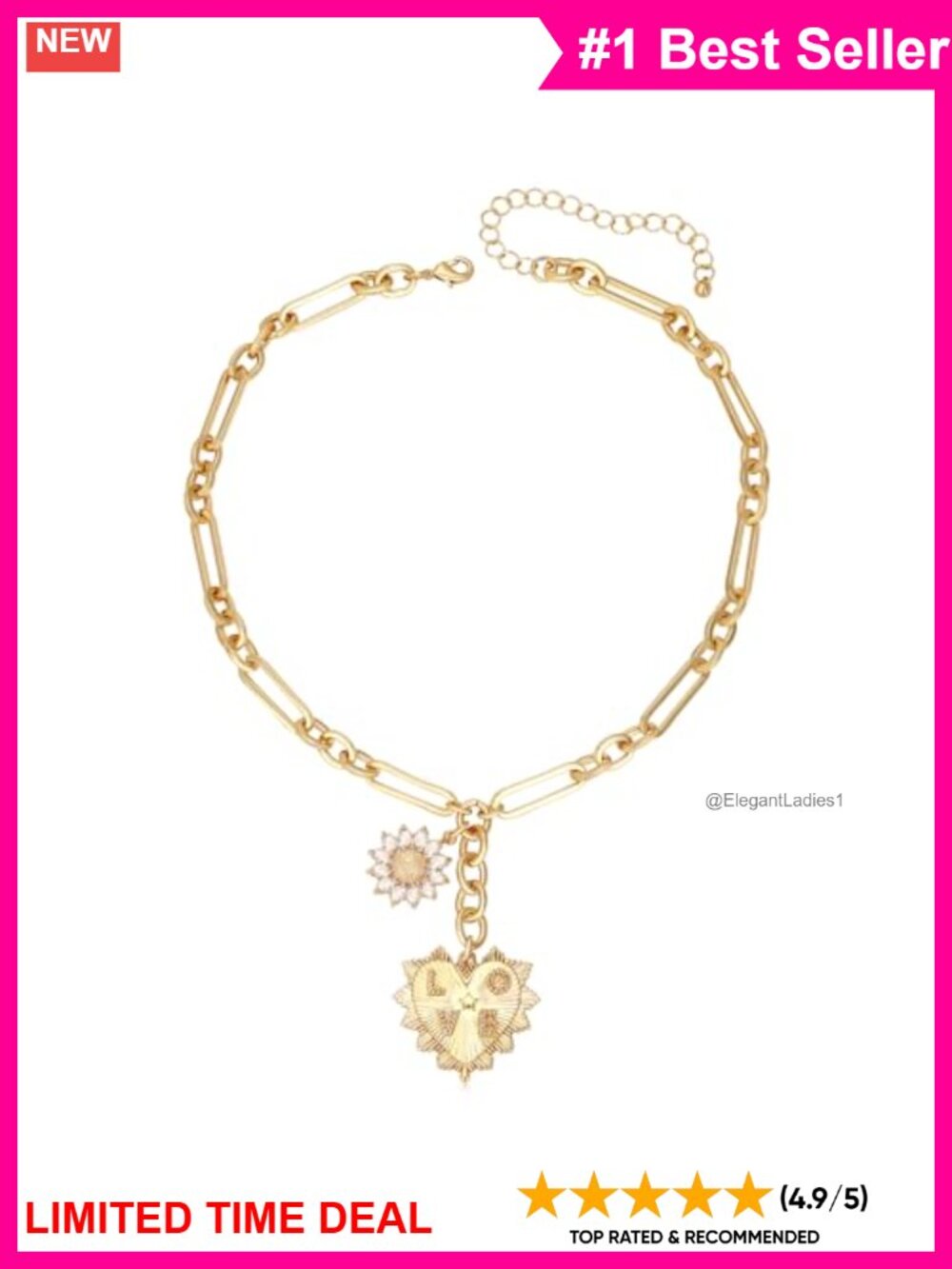 18K Gold Plated Love Heart Sunflower Pendant Choker Necklace